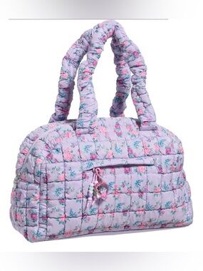 OMG ACCESSORIES Floral Print Scrunch Duffel Bag with Charm Medium Orchid